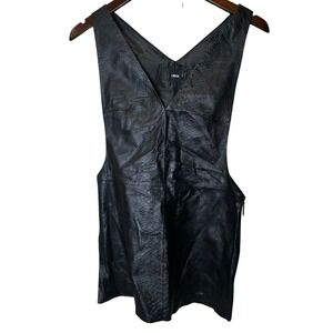 ASOS Black Faux Leather Snake Print Mini Pinafore Dress Size 2 Punk Goth Grunge